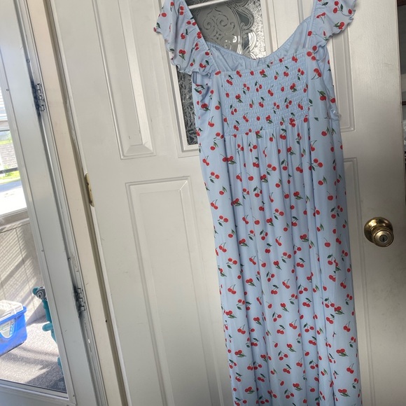 American Eagle Outfitters Light Blue Cherry Print Maxi Dress - Picture 4 of 6